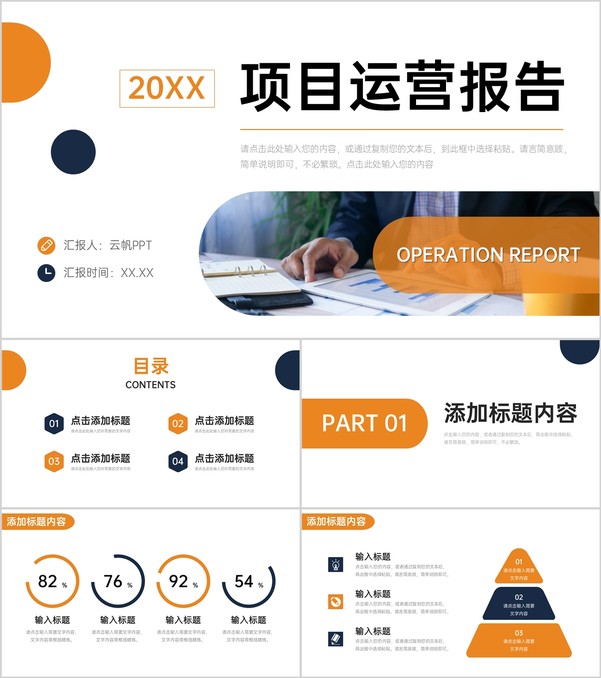 橙色商务项目运营报告品牌营销推广PPT模板