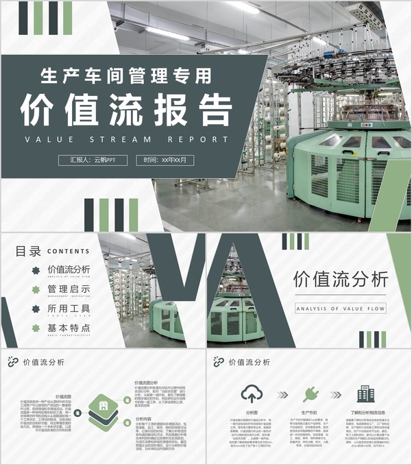 单位生产车间管理工作汇报价值流报告内容总结PPT模板