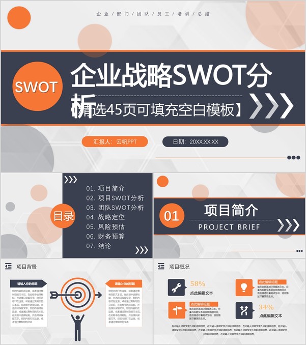 企业战略SWOT自我分析方法优势分析市场战略分析工作汇报PPT模板